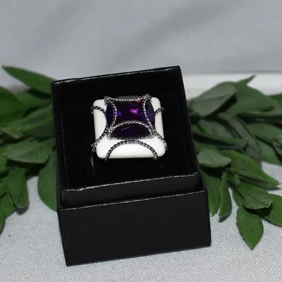 Rarities by Carol Brodie Amethyst and White Agate Ring, Size 10
